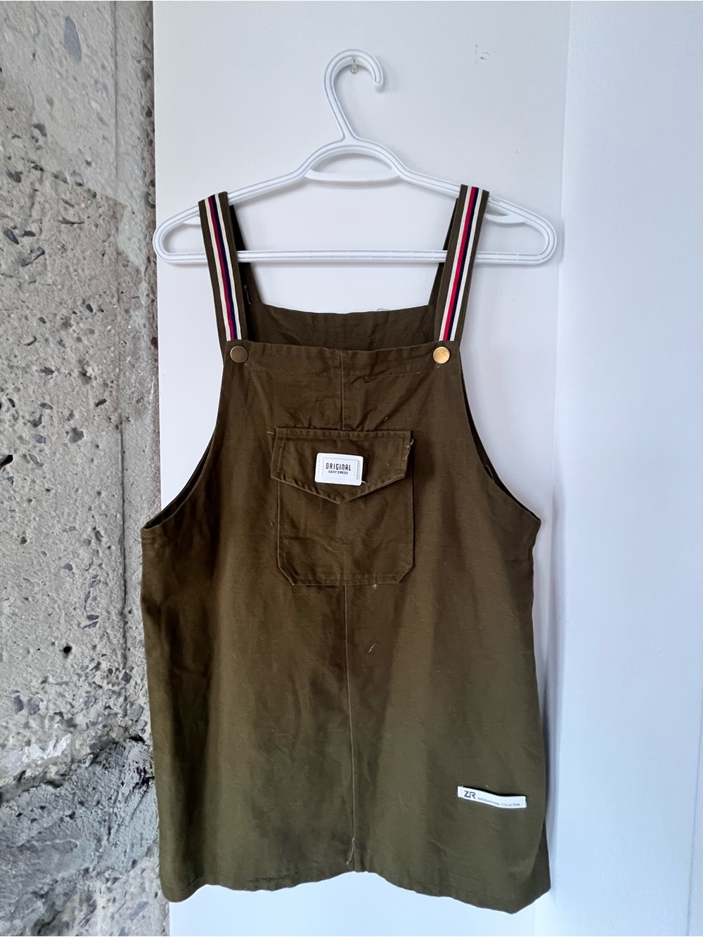 Utility Olive Green Pinafore Jumpsuit with Striped Straps